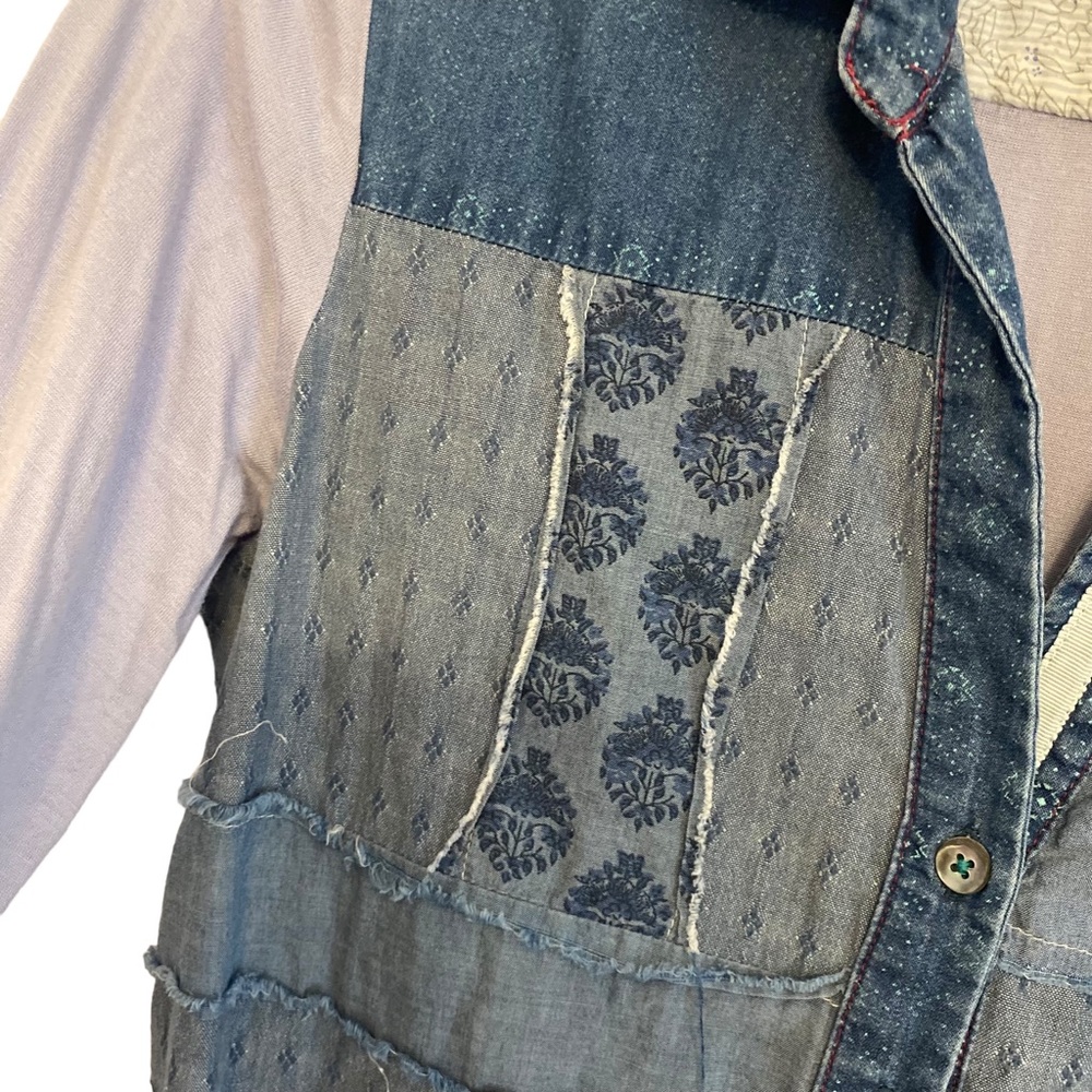 Sundance Button Down Patch Work Top Shirt Rollup … - image 4